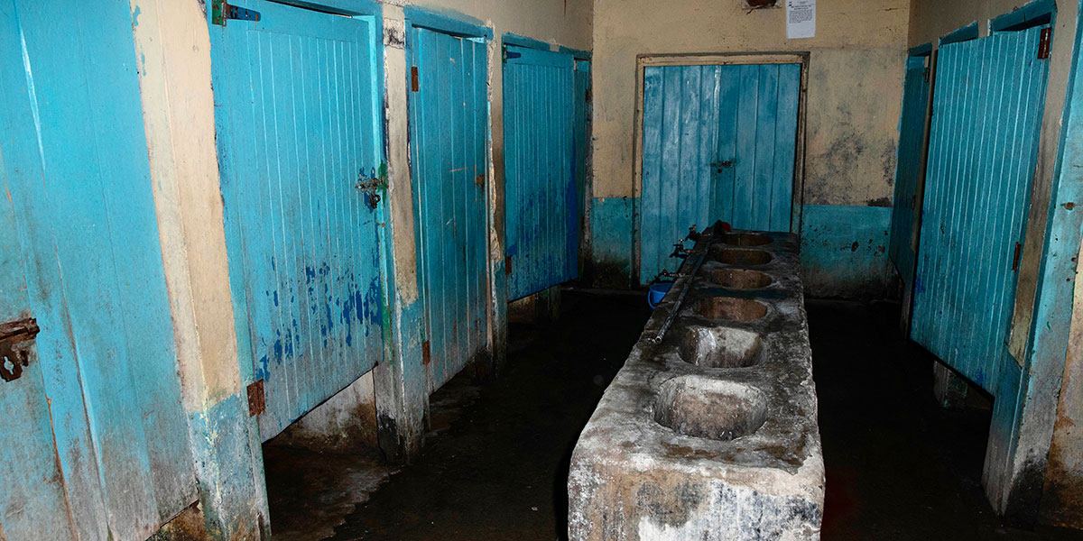 BEFORE: When we arrived at the school in 2018, the washrooms were in a deplorable condition.