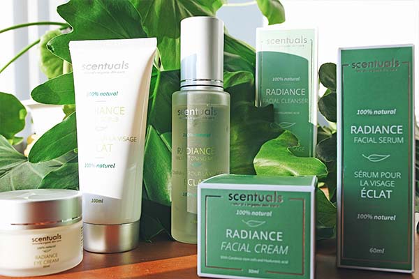 Skincare products from Scentuals Radiance Collection